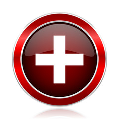 Fototapete - Plus red silver metallic web and smartphone vector icon isolated on white background.