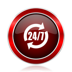Fototapete - Service red round glossy vector web icon. Circle modern design chrome metal border abstract sign for smartphone applications.