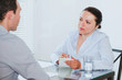© Song_about_summer - job interview in modern company office, strict woman listening to young man