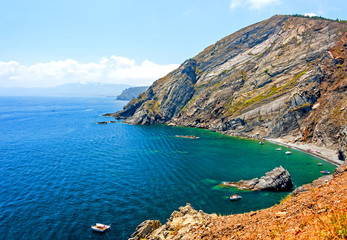 clear blue-green sea creates a magic coastline near cap cerbere, southern france.