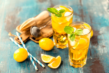 iced sweet tea refreshing cold summer drink or lemonade