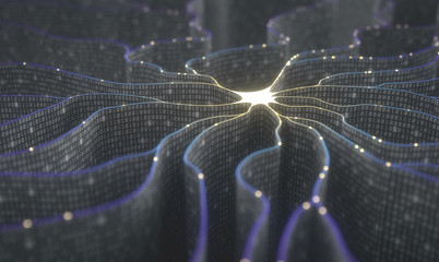 artificial neuron in concept of artificial intelligence. wall-shaped binary codes make transmission 