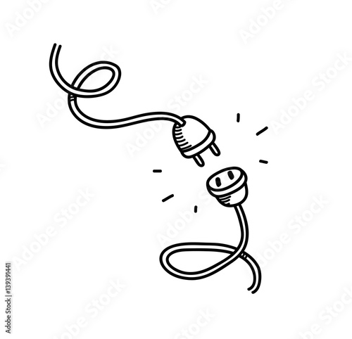 Cuadros en Lienzo Unplugged Electrical Socket Plug, a hand drawn vector doodle illustration of electrical cables