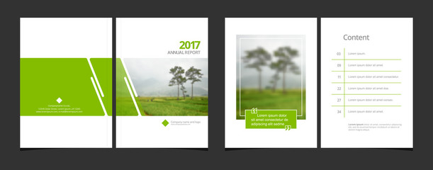Wall Mural - Cover design and content page template for corporate business annual report or catalog, magazine, flyer, booklet, brochure. A4 cover vector greenery concept EPS-10 sample image with Gradient Mesh.