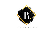 B Letter Logo Design With Black Stroke And Golden Frame.