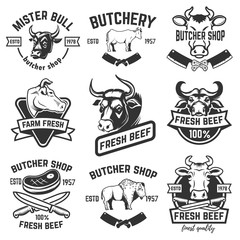 Wall Mural - Set of fresh beef labels isolated on white background. Design elements for poster, t-shirt. Vector illustration.