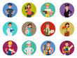 Set of avatars characters of different professions:  policeman, photographer, courier, pilot, doctor and others. Vector illustration in a flat style
