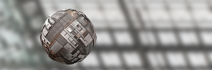 hovering science fiction style tech sphere background banner