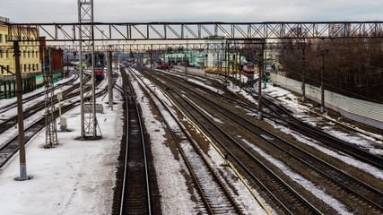 Wall Mural - Time lapse video of locomotives and trains at the railway junction
