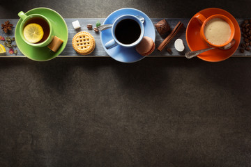 Poster - cup of coffee, cacao and tea on table