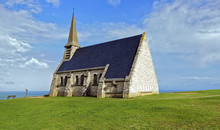 View Of A Small Chapel, Chapelle Notre Dame De La Garde, On The Alabaster Coast Near Etretat In Normandy, France