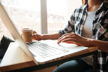 Sticker - Cropped photo of attractive young caucasian lady coworking