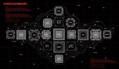 Wall Mural - Modern Background with futuristic user interface. Electronic computer hardware technology. Motherboard digital chip. Integrated communication processor. Information engineering component.