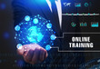 © Egor - Business, Technology, Internet and network concept. Young businessman working on a virtual screen of the future and sees the inscription: Online training