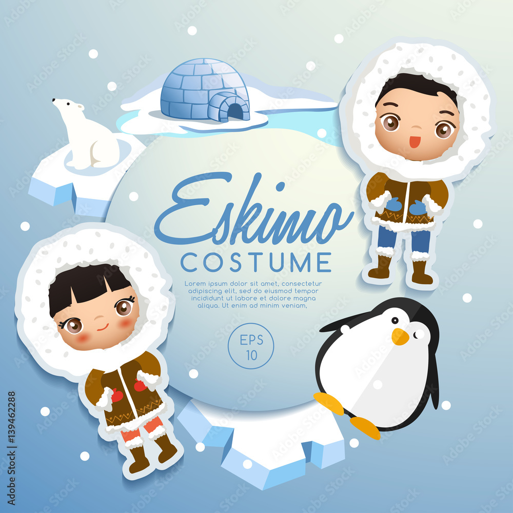 Eskimo traditional costumes : Vector Illustration - obrazy, fototapety, plakaty 