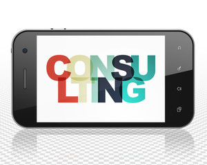 Wall Mural - business concept: smartphone with consulting on display
