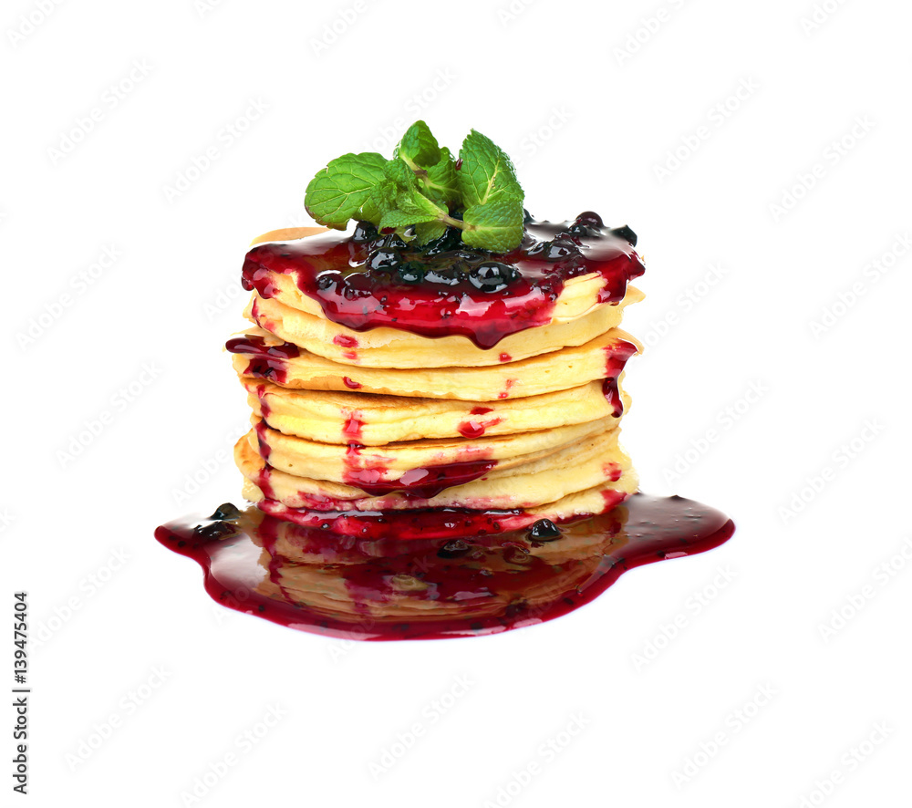 Delicious pancakes on white background