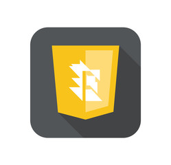 Wall Mural - web development shield yellow abstract sign isolated icon on grey badge with long shadow