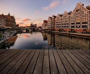 Background with wooden floors during sunset time. Gdansk. Poland, Europe.