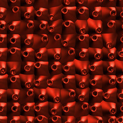 Wall Mural - seamless array made of shiny red copper objects with opening in different directions (3d illustration)