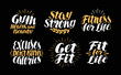 Fitness or Gym, label. Sports icons set, symbol. Lettering, calligraphy vector illustration