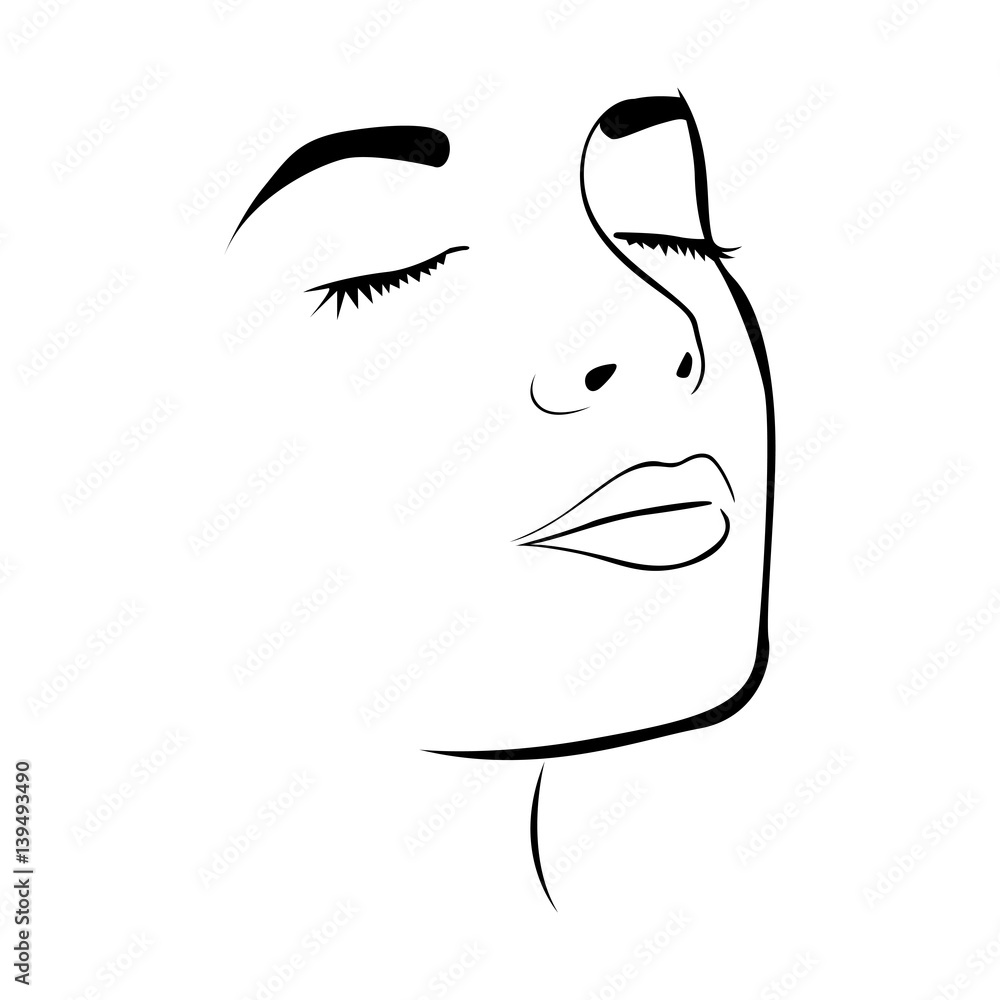 sketch female face silhouette with eyes closed vector illustration Stock  Vector | Adobe Stock, image size:1000x1000