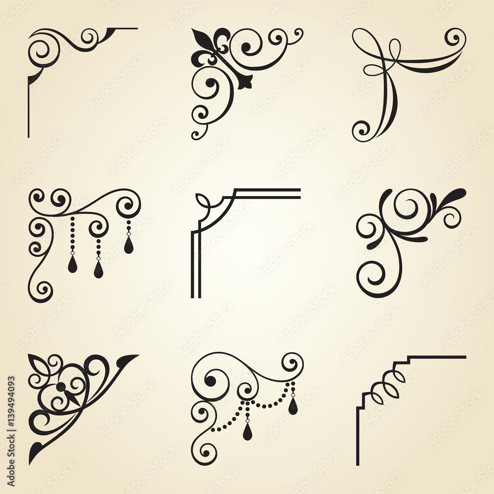 Vector illustration of decorative corner frame and border set. Stock ...