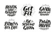 Gym or fitness, label. Sport icon set, symbol. Lettering, calligraphy vector illustration