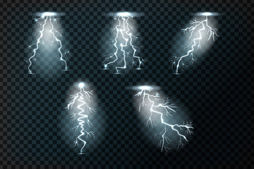 Wall Mural - vector collection of realistic isolated lightnings on the transparent background. concept of electri