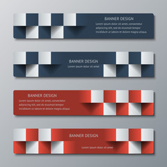 Wall Mural - Geometric narrow horizontal banners with the 3D effect for business website. Four template for the header of the site or the advertisement banner