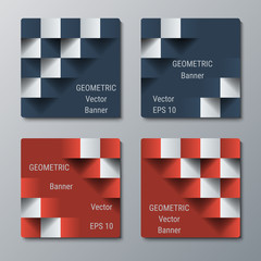 Wall Mural - Geometric square banners with the 3D effect for business website. Four template for the advertisement banner