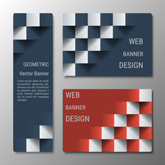 Wall Mural - Geometric vertical and horizontal banners of varying width with the 3D effect for a business website. Three banners advertising templates