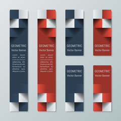 Wall Mural - Geometric vertical high and medium narrow rectangular banners with 3d effect for a business website. Five banners advertising templates