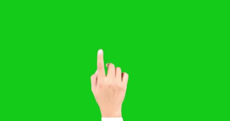 video footage of businessman finger pressing virtual screen with green screen background