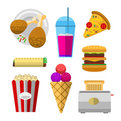 Wall Mural - Vector icons sweet fast food elements.