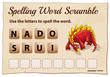 Spelling word scramble game with word dinosaur