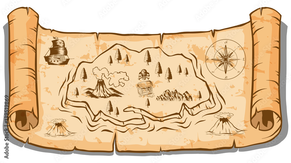 Treasure map on roll paper Stock Vector | Adobe Stock