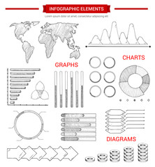 Poster - Infographic elements with sketched chart, graph