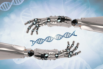 Wall Mural - robotic hand holding dna helix