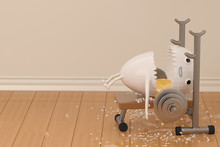 A Cartoon Egg Has An Accident When Lifting Weights,3D Illustration.