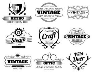 Wall Mural - Vintage vector hipster logos and labels set with deer horns
