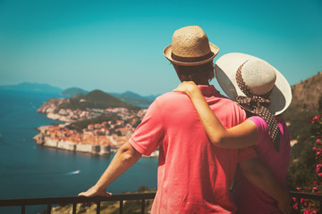 happy couple on vacation in Europe