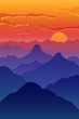 Abstract image of a sunset, the dawn sun in the mountains