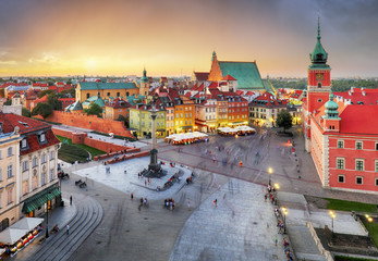 Sticker - Warsaw Old Town square, Royal castle at sunset, Poland