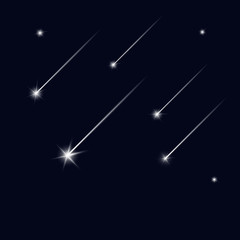 falling stars on black sky. shooting star. light of falling meteorite in the galaxy. vector cosmos i