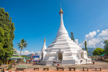 Beautiful Of The White Pagoda Phar That Doi Kong Moo Temple, Meahongson , Thailand