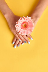 Fotomurales - Beautiful pale blue manicure with rhinestones.