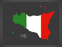 Sicilia Map With Italian National Flag Illustration