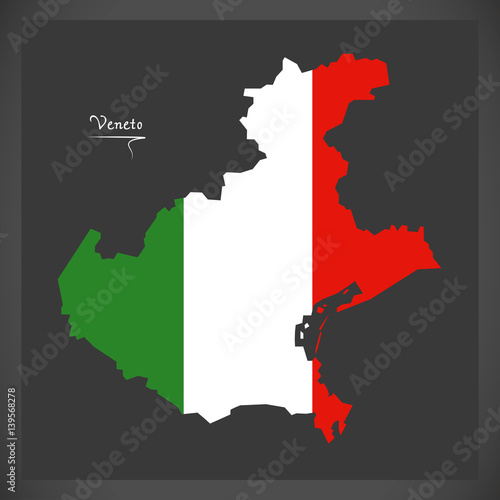 Fotografie, Obraz Veneto map with Italian national flag illustration