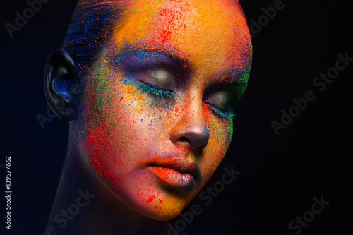 Creative art of make up, fashion model closeup portrait